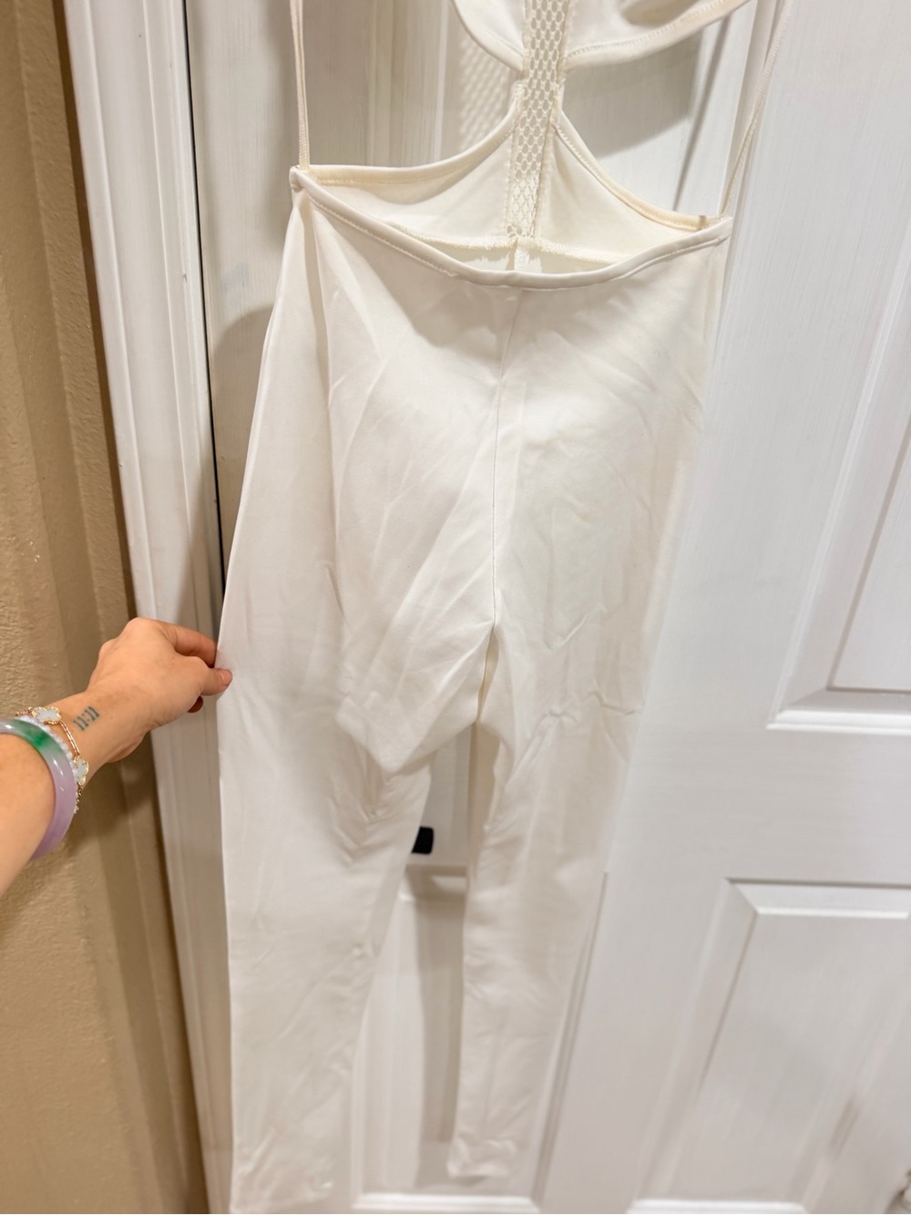 White Mesh Halter Cutout Jumpsuit - Picture 5 of 6